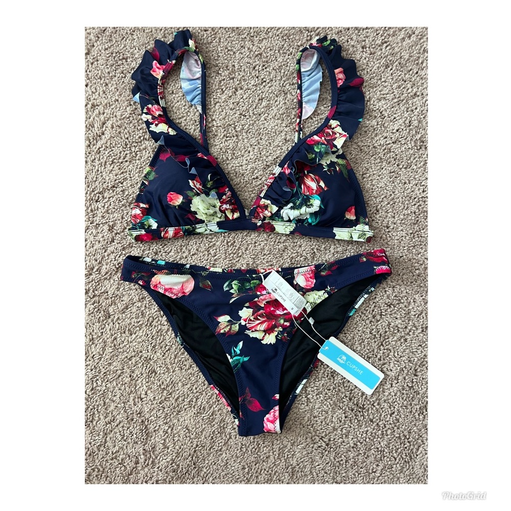 Cupshe floral print bikini with ruffle detail